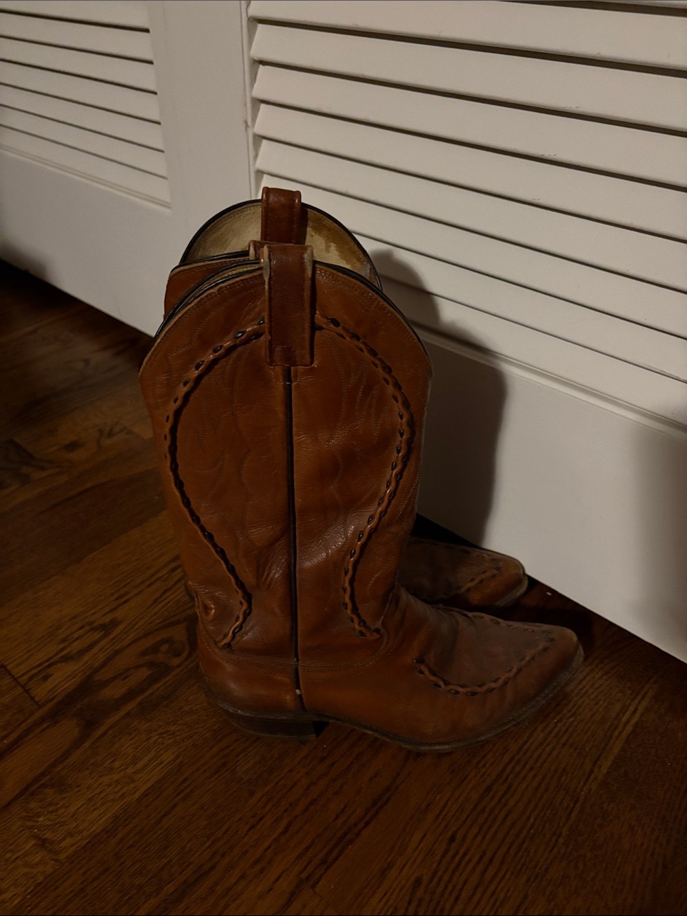 Dan Post Brown Leather Cowboy Boots Braided Detail 8/10 Vintage